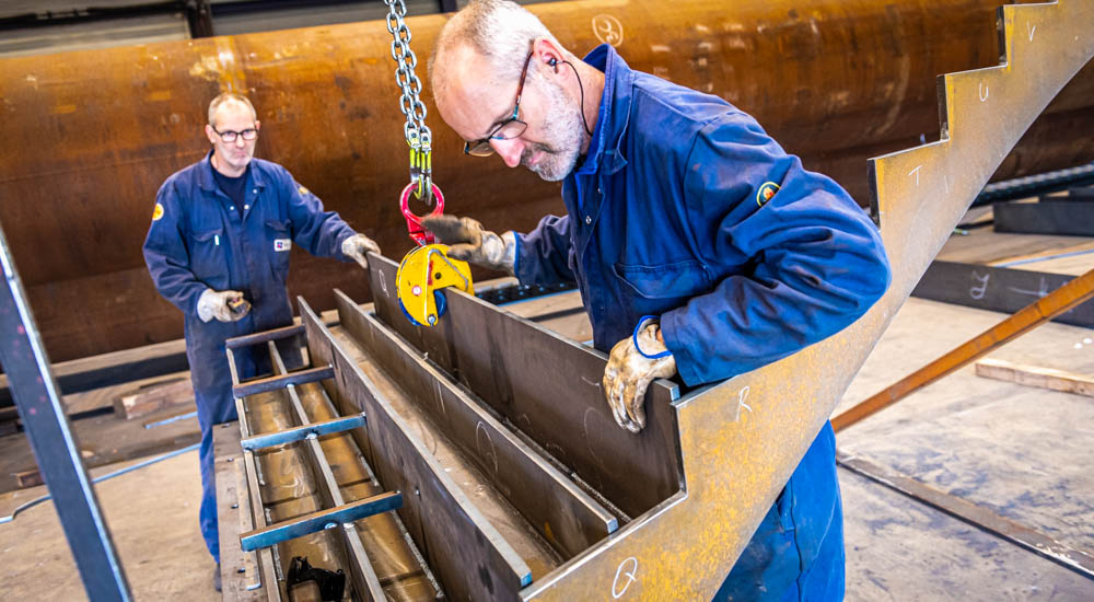 Constructiebankwerkers in actie